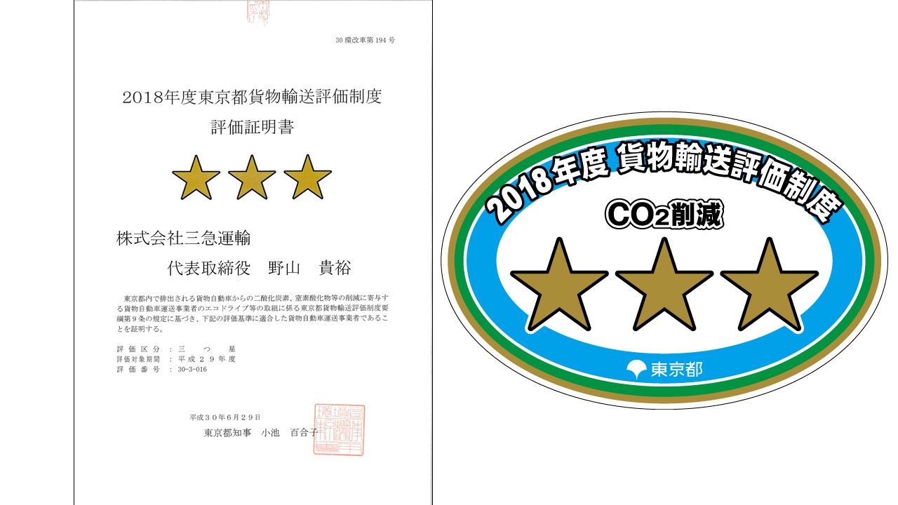 2014年度 貨物輸送評価制度3星認定